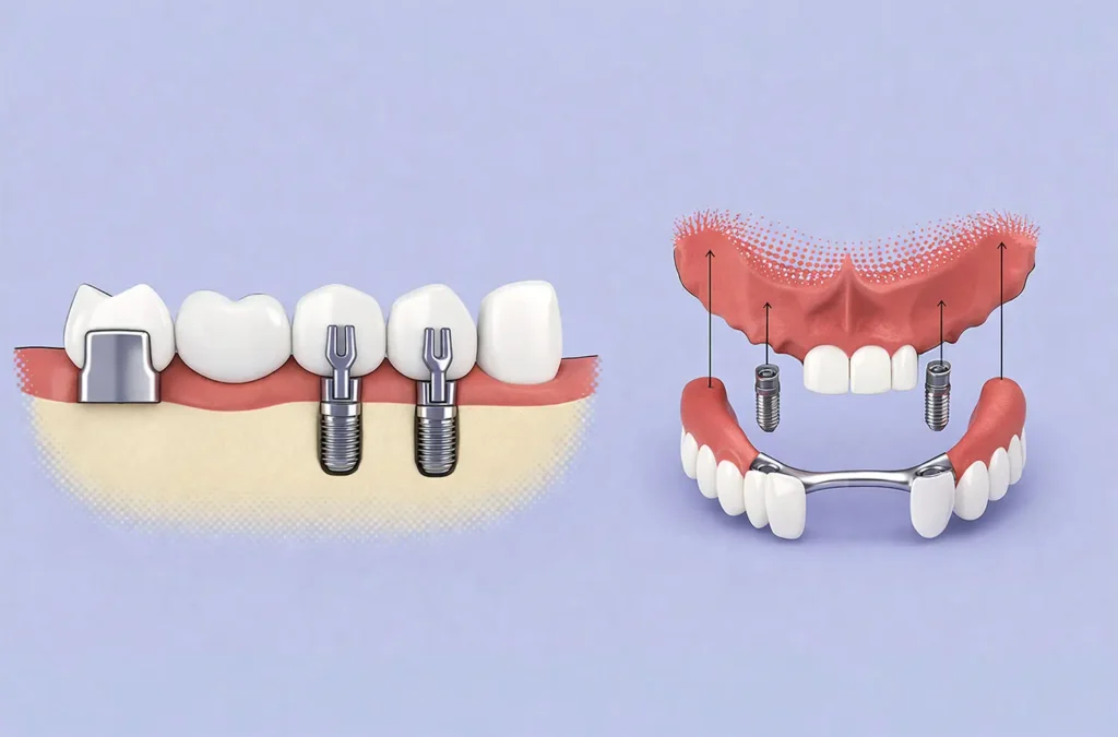 3D-Darstellung verschiedener implantatgetragener Versorgungen – Einzelimplantate und implantatgetragene Teilprothese, Zahnarzt in Nürnberg, Praxisklinik in der Mauthalle